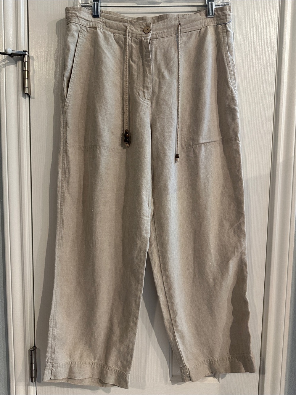 Vintage Jones New York Country Linen Beige Wide Leg Cropped Pants 10 Coastal